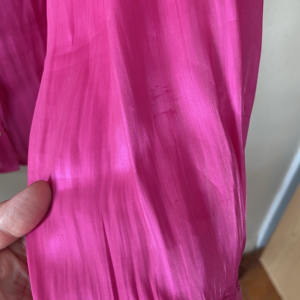 Anthropologie Hot Pink Iridescent Silky Women's Button Down XL Extra Large Satin - Picture 6 of 10